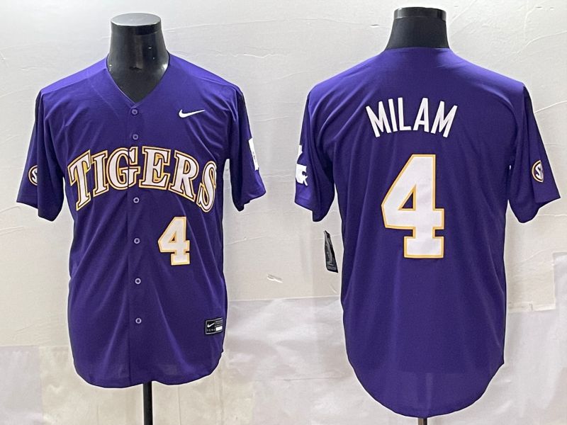 Men 2025 LSU Tigers #4 Milam Purple Joint Name Nike NCAA Jersey style 5->ncaa teams->NCAA Jersey